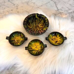 Vintage Murano Italy art glass 4 piece cigar and cigarette ashtray set. 1970s